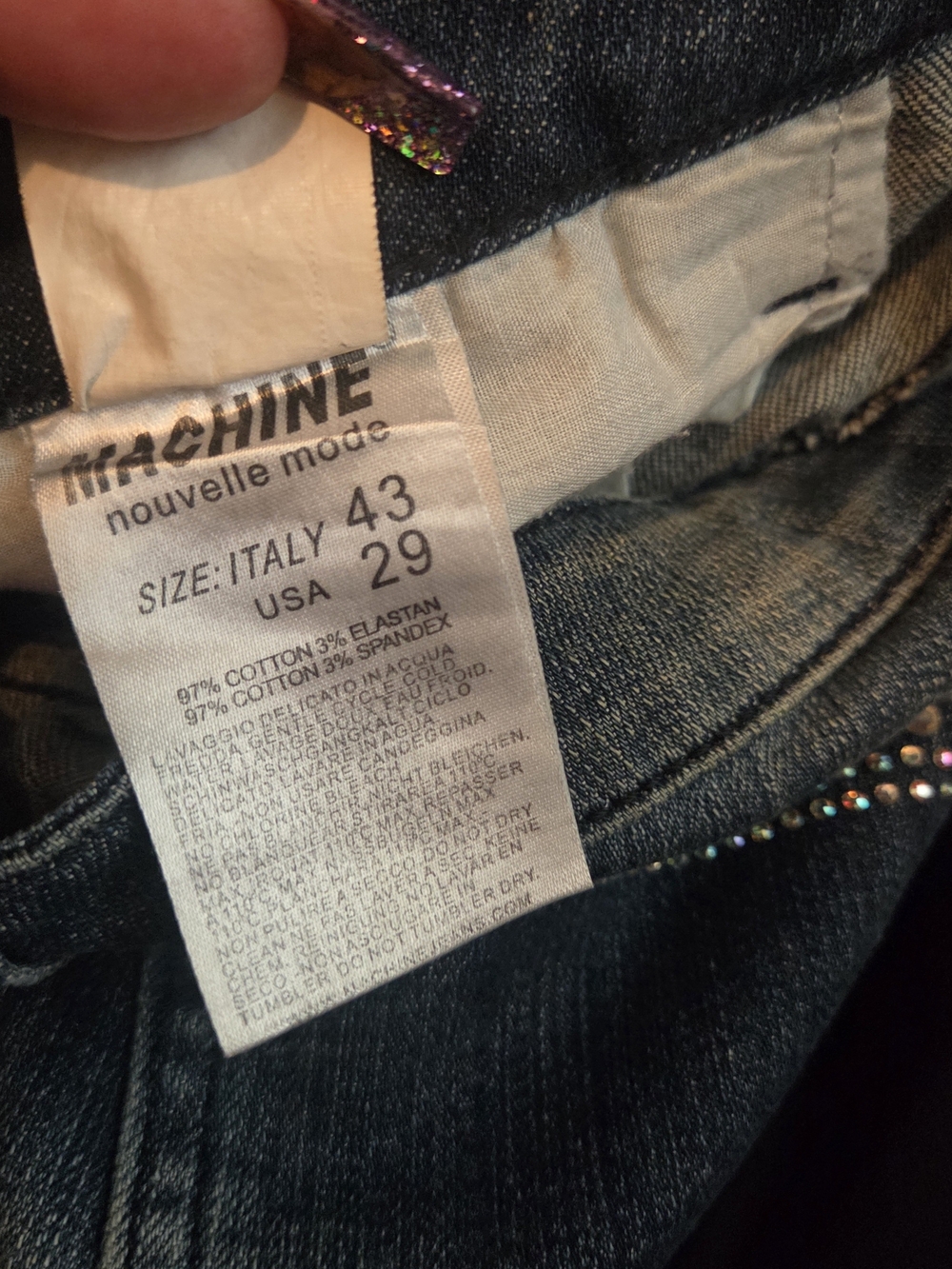 Machine Rhinestone Distressed Skinny Jeans - Picture 9 of 9